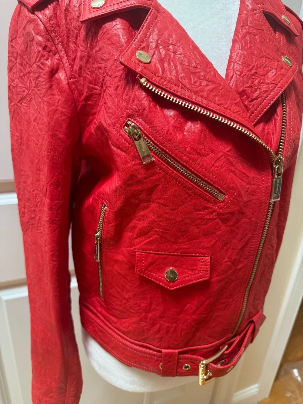 Crinkled Leather Moto Jacket from Micheal Kors